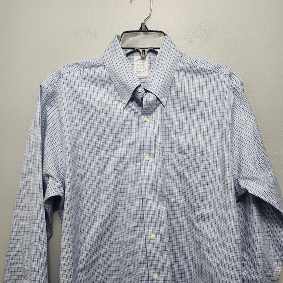 Brooks brothers men's button-down shirt size 15.5 regent fit plaid blue - Picture 2 of 7